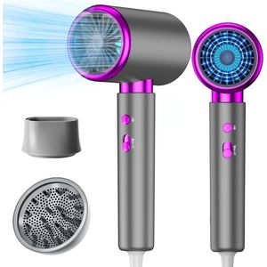 Haardroger Föhn - Fohn met Diffuser en Mondstuk - 2400 Watt - 3 Snelheden Standen Warm Koud - AC Motor - Droger - Zwart Paars