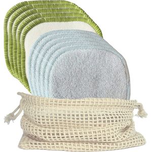 10 stuks wasbare wattenschijfjes - met waszakje - 3-laagse Bamboe Biokatoenen Pads - Terry Pads - herbruikbare producten - ecologische materialen - verantwoordde verbruiksartikelen