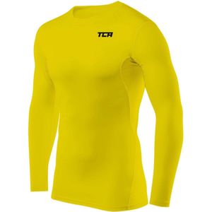 TCA Mannen HyperFusion Compressie Basislaag Top Lange Mouw Ondershirt - Crew Hals - Geel, S