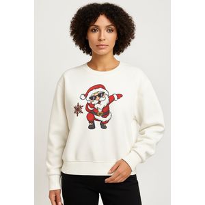 La Booty Kersttrui Dames- Oversized- Zachte Sweat stof Off White- Dabbing Santa Print- maat L/XL