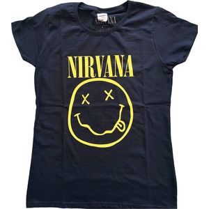 Nirvana - Yellow Happy Face Dames T-shirt - L - Blauw