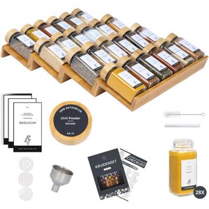 Kruidenrek met 28 Potjes - Keuken Organizer met Lade - Compleet Set - Zwart