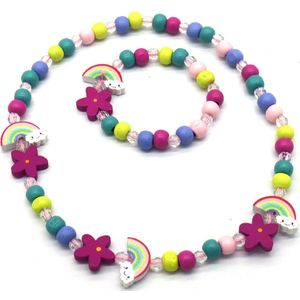 Ketting en Armband voor Kinderen - Set Sieraden van Hout - Regenboog