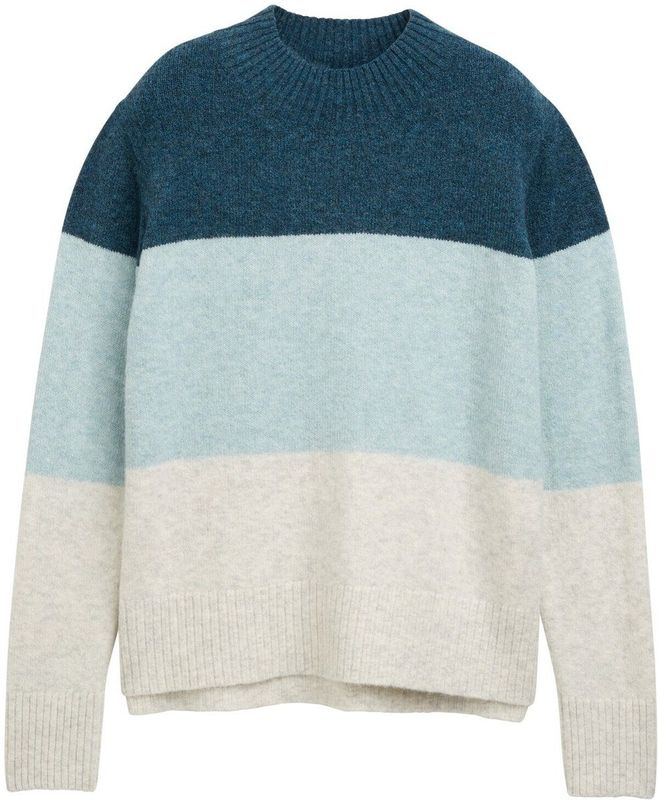 Tom Tailor Denim - Damespullover - Colourblocking - Regular Fit - Hoge Ronde Hals