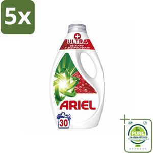 5 x Ariel - Vloeibaar Wasmiddel - +Ultra Vlekverwijderaar - 30 Wasbeurten - 1350 ml - Grootverpakking - Ariel Wasmiddel - Vlekkenverwijderaar - Wasmiddel Vloeibaar - Wasmiddel Koud Wassen - Ecologisch Wasmiddel