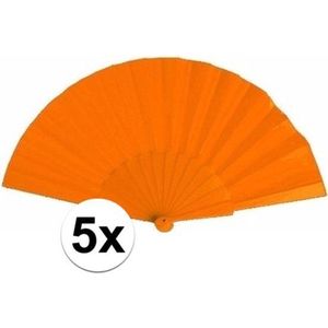 5x Spaanse handwaaiers oranje 23 cm - Festival waaier - Spaanse waaier - Oranje artikelen