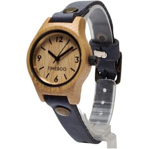 Dames horloge bamboe hout | SMALL blauw leren band | TiMEBOO