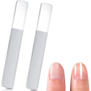 Glazen Nagelvijl - 2 Stuks - Nagelvijlen - Polijstvijl - Glass Nail File Reis Mini - Voorkomt Splijten En Haakjes - Reisformaat - Afwasbaar - Glanzende Nagels Zonder Nagellak - Manicure - Pedicure - Nagelverzorging - Wit