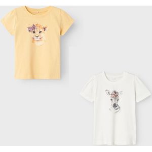 Name it - Set van 2 T-shirten: Ecru zebra + Geel leeuw - Maat 98