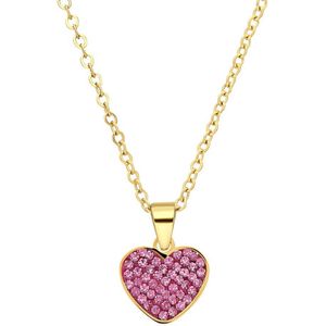 Lucardi Dames Stalen goldplated armband hart met kristal roze - Ketting - Staal - Goudkleurig - 47 cm