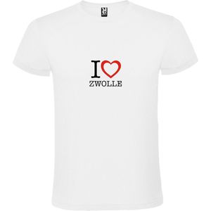 Wit T shirt met print van 'I love Zwolle' print Zwart / Rood size S