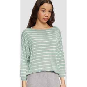 QS - Trui - Lichtgroen/Wit - Knitwear - Boothals - Gestreept