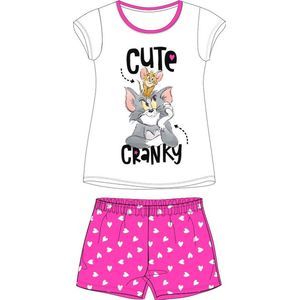 Tom en Jerry shortama/pyjama katoen wit/roze maat 98