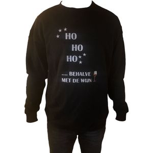 Ho Ho Ho behalve met de wijn | Foute Kersttrui Dames Heren | Kerstcadeau | Kerstpakket | zwart | maat L