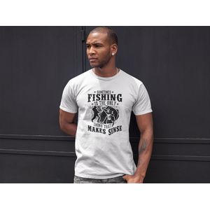 Rick & Rich - T-Shirt Fishing Is The Only Thing - T-Shirt Vissen - T-Shirt Fishing - Wit Shirt - T-shirt met opdruk - Shirt met ronde hals - T-shirt met quote - T-shirt Man - T-shirt met ronde hals - T-shirt maat S