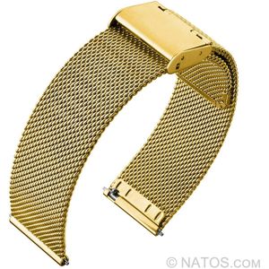 Milanese Mesh Fijn Geweven Horlogebandje Goud Staal met Easy Exchange Bandpennen = Makkelijk Zelf Te Bevestigen - 18mm