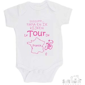 100% katoenen Romper ""ssssstt... Papa en ik kijken Le Tour De France"" Wielrennen Papa Vaderdag Katoen Wit/roze Maat 68/74