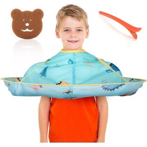 Waterdichte Kapperscape voor Kinderen met Blauw Dinosauruspatroon, Omgekeerd Ontwerp
