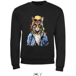 Sweatshirt 2-158an04 Kat met gouden ketting - xxL