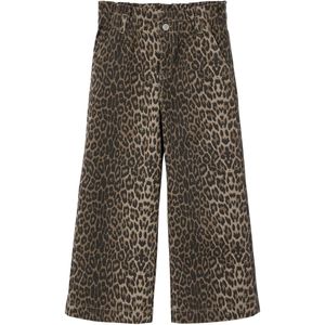 Broek - Beige - Wijde 'paperbag' Meisjesbroek - Luipaardprint