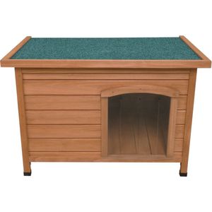 Houten Hondenhok 58cm H x 86cm B x 63cm D Huisdierenhuis Schuilplaats Dierenhut Buiten Binnen Scharnierend Open Dak 5 cm Bodemvrijheid Verwijderbare Vloer Deurflappen Weerbestendig Dennenhout