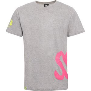 SEB Tee Grey - Neon Pink - S | T shirt heren - Grijs - Neon - Organisch katoen - T-shirt