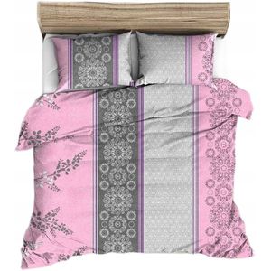 Flanellen dekbedovertrek 160x200cm - Roze/Grijze Verticale Strepen