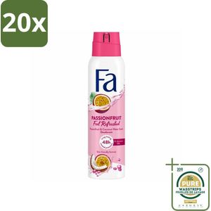 20 x Fa – Deodorant Spray – Passion Fruit – 150 ml - Grootverpakking - Deodorant Spray - Fruitige Geur - Passievrucht - Zweetvermindering - Geurvermindering