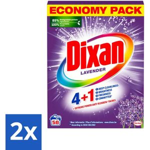 2 x Dixan - Waspoeder en Vlekverwijderaar - Witte en Gekleurde Was - Lavendel - 58 Wasbeurten - Waspoeder - Lavendelgeur - Vlekkenverwijderaar - Witte Was - Lichtgekleurde Was