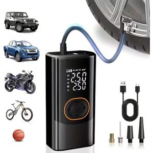SWGOTA Draagbare Luchtcompressor met Digitale Drukmeter, 150PSI Oplaadbare Batterij, LED-Licht, Draadloze Bandenpomp voor Auto's, Motorfietsen, Fietsen, etc., Zwart, Motorbanden Oppompen, Compact Ontwerp, Duurzame Constructie, Usb Type C