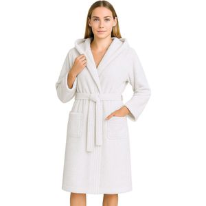 Barbons Badjas Dames - Katoen met Capuchon - Oekotex - Wit - XL