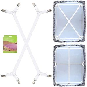 Verstelbare hoeslakenspanners, 2 stuks elastische lakhouders, witte hoesspanners, lakenspanner met metalen clips, voor laken, matras, strijkplank of bank, wit