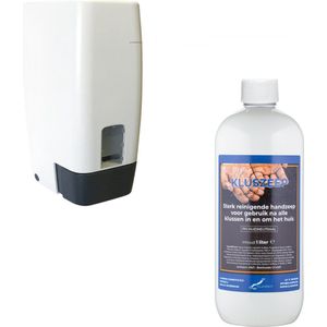 Zeepdispenser 1 liter kunststof hervulbaar + 1 liter Kluszeep