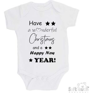 100% katoenen Romper ""Have a wonderful Christmas and a happy New year!"" Kerst Kerstmis Nieuwjaar Unisex Katoen Wit/zwart 56/62