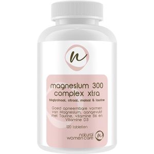 Natural Women care - Magnesium 300 complex Xtra - Voordeelverpakking 120 stuks (-10%) - Citraat/Malaat/Bisglycinaat, met 25 mcg vitamine D3, Vitamine B6 en Taurine