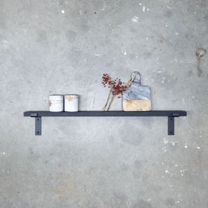 GoudmetHout Massief Eiken Wandplank - 120x10 cm - Zwart eiken - Industriële plankdragers L-vorm mat zwart - Staal - Zwarte wandplank