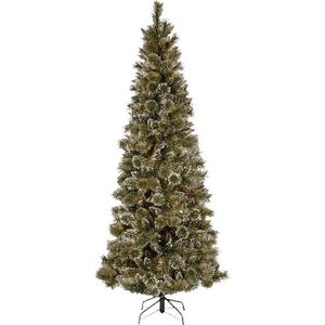 Glittery Bristle kunstkerstboom - 183 cm - groen - Ø 53 cm - 596 tips - besneeuwd, dennenappels & glitter - metalen voet