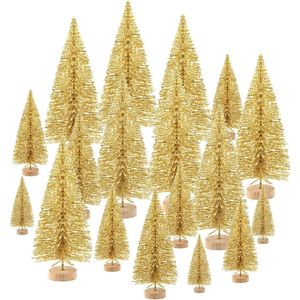 48 stuks mini kerstbomen fles borstel bomen tafelblad model bomen voor kerst decoratie doe-het-zelf kamer decor diorama modellen (goud) kleine maten bomen