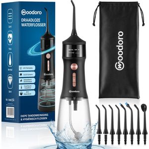 Woodoro Waterflosser - Monddouche - Flosapparaten - Draadloos - 335ml - 4 Standen - 8 Opzetstukken