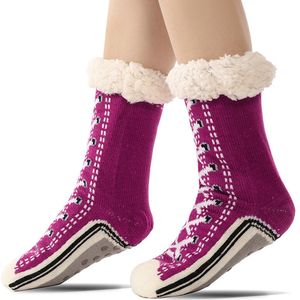 Vloer sokken - Warme Wintersokken - Sokken voor Binnen - Pantoffels voor bij de open haard - Warme Antislip Huissokken Volwassenen - Antislip Slippersokken voor- Dikke Pluche Sokken - Tapijtsokken - Thuis Sokken-Donker paars- vrouw 35-40