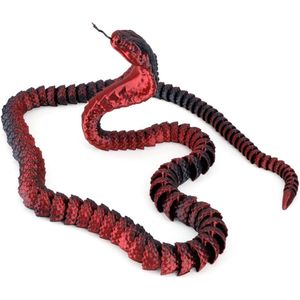 Allecto Plus - 3D Geprinte Flexibele Slang in Zwart en Rood - PLA Materiaal - Kantoor en Thuis Decoratie - Slang Speelgoed voor Volwassenen