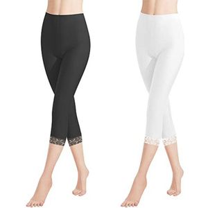 Kleurrijke Dameslegging 3/4-broek met Kant - Hoge Taille Slim Fit Fitnessbroek