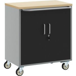 vidaXL - Gereedschapskast - met - Wielen - en - Vergrendeling - Zwart - 75x45x85 - cm - Staal