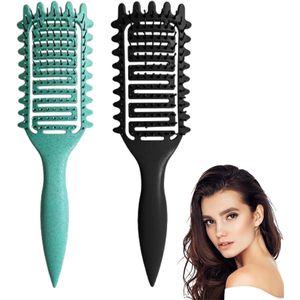 Set van 2 Curling Brushes voor Natuurlijke Krullen - Haarborstel voor Mannen en Vrouwen - Zwart en Groen