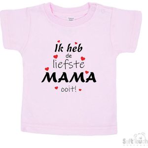 Soft Touch T-shirt Shirtje Korte mouw ""Ik heb de liefste mama ooit!"" Unisex Katoen Roze/zwart/rood Maat 62/68