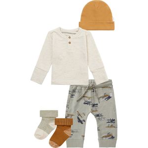 Noppies - Kledingset - 5DELIG - Broek Marvin Willow Grey - Shirt Miami Oatmeal - Beanie Mebane Apple Cinnamon - 2 Paar sokjes Maxton - Maat 80