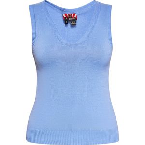 Mymo - Slipover - Blauw - Gebreid Vest - V-hals