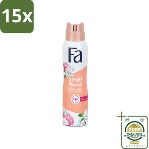 15 x Fa - Divine Moments - Deodorant Spray - Wilde Cameliabloesem - 150 ml - Grootverpakking - Deodorant Spray - Anti-vlekken - Huidvriendelijk - Wilde Cameliabloesem - Geur