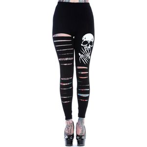 Banned - The slashed skull Legging - Halloween - XXS - Zwart/Wit