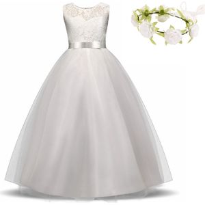 Communie jurk Bruidsmeisjes jurk bruidsjurk wit 134-140 (140) prinsessen jurk feestjurk meisje + bloemenkrans